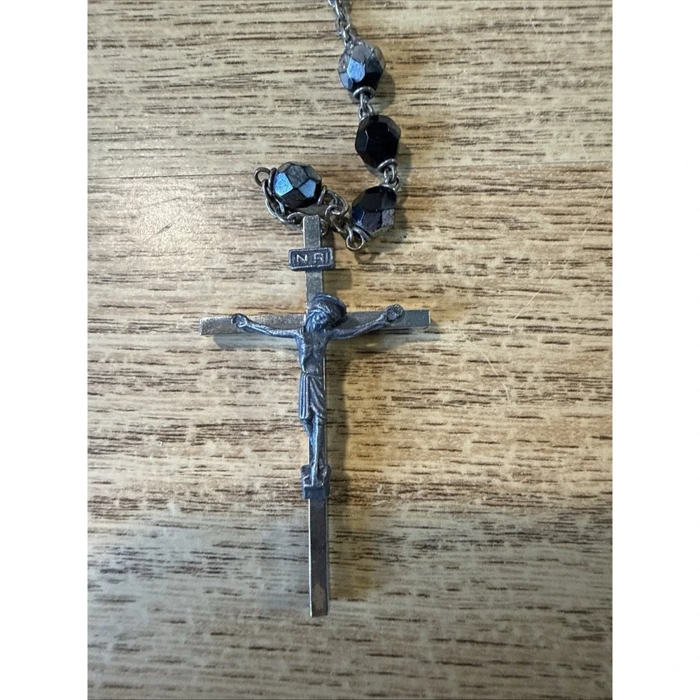 1960's- Romo Italy- POPE PAUL VI Black Beads Crucifix Rosary